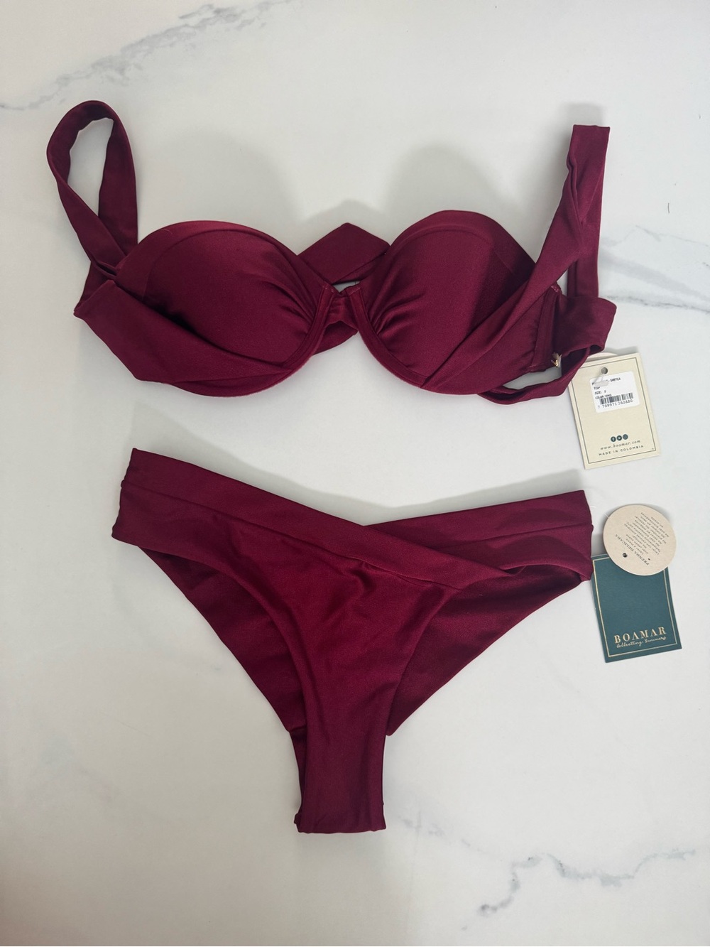 Boamar Burgundy Twist-Front Balconette Bikini Set